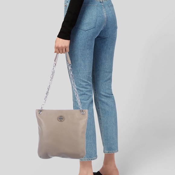 Tory Burch Frida Swingpack pebble Leather Shoulder Crossbody Bag Purse silver - Picture 11 of 11